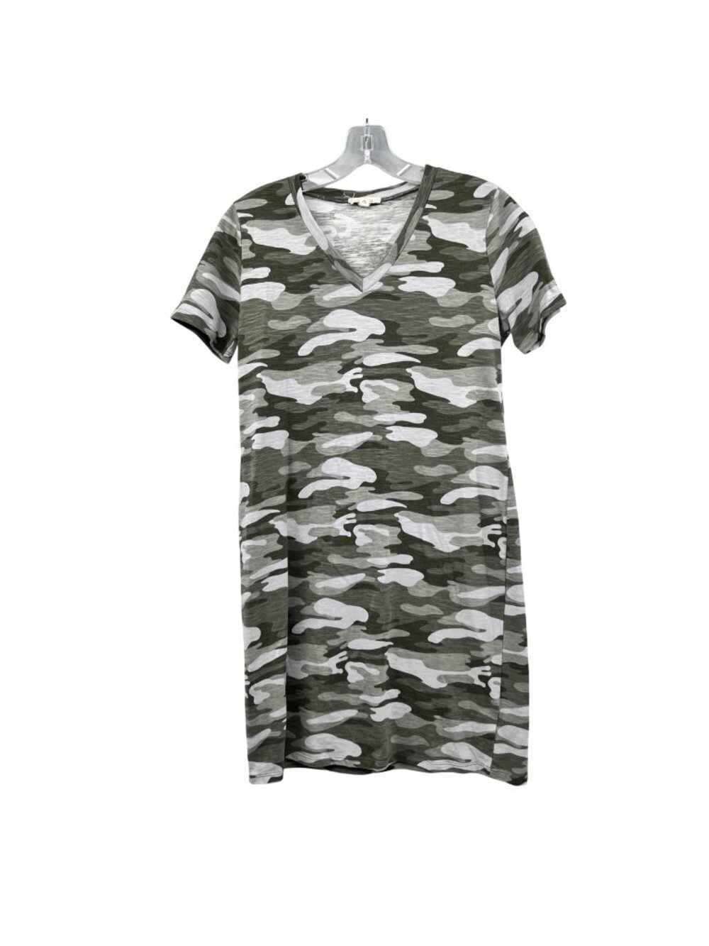 Como Blu Camo T-Shirt Dress Green/Gray V-Neck Womens Size Small